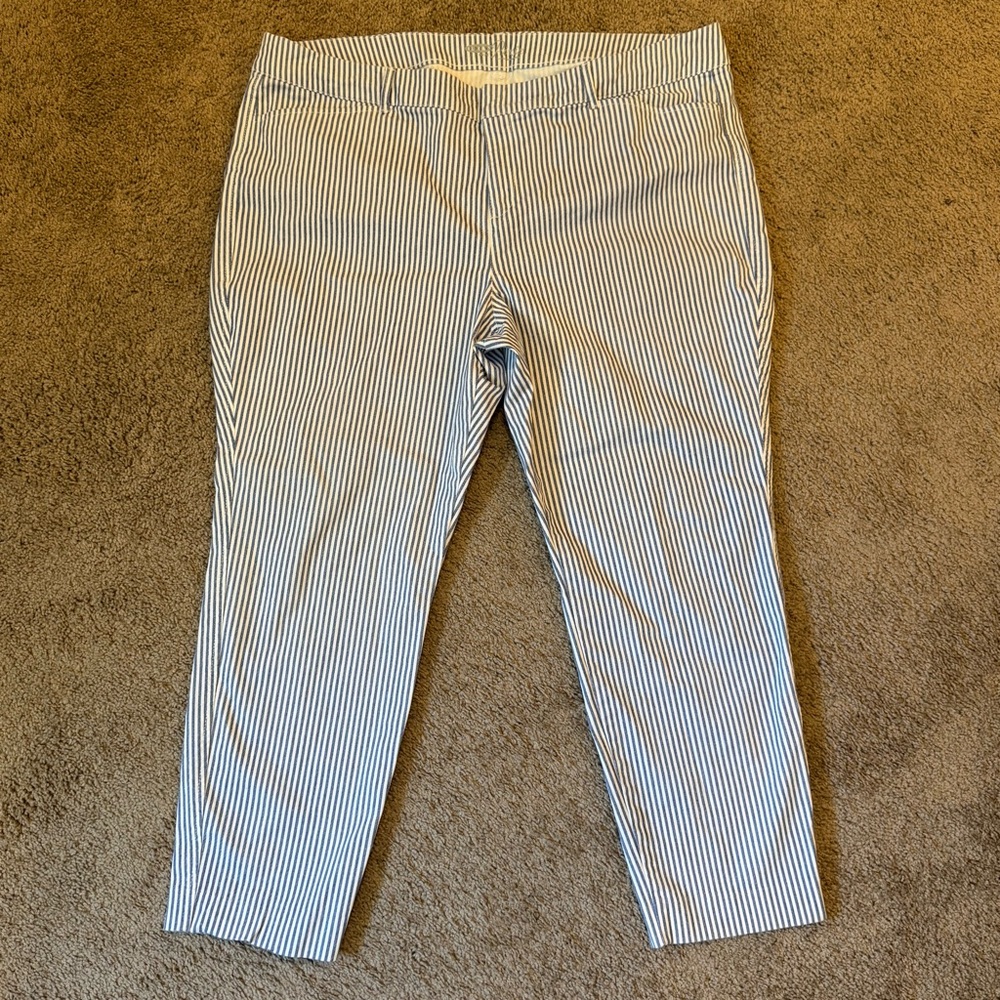 Old Navy Pixie Pants Women’s 18 Regular Mid-Rise Blue/White Stripe Stretch Ankle